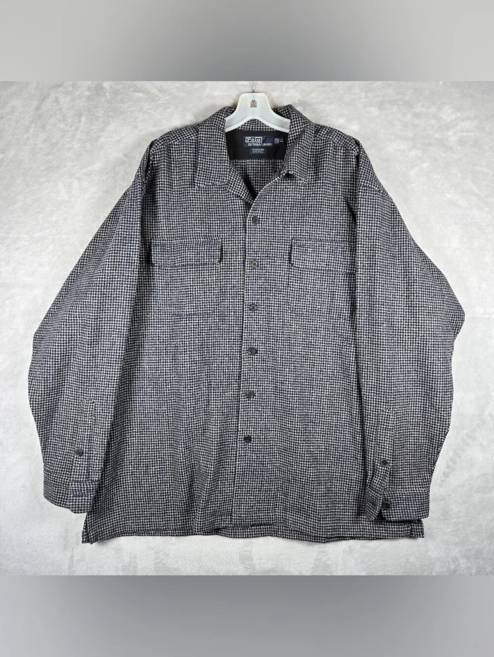 Polo Ralph Lauren Steward Loop Collar Wool Flannel Shacket Mens XL Blue Checker